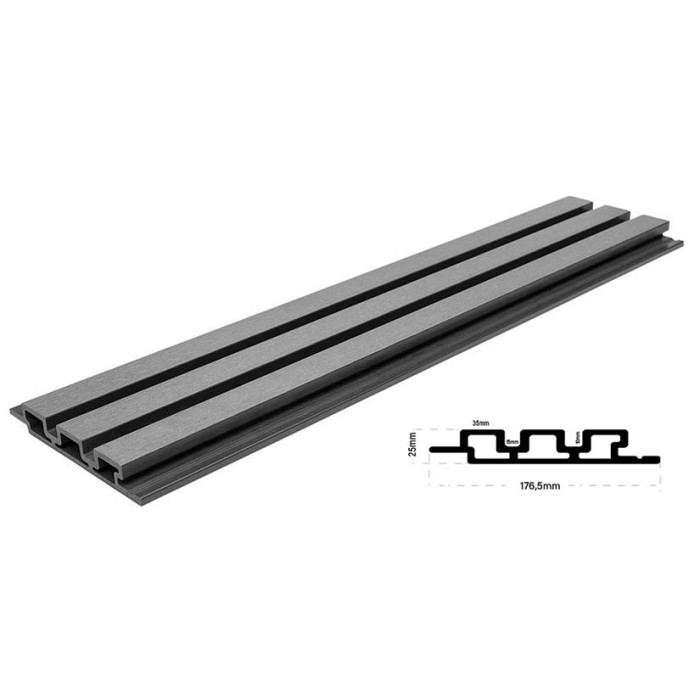 Πάνελ τοίχου 3d ξύλινα εξωτερικού τοίχου Wpc 8550 Light Grey 25x176.5x2900mm 