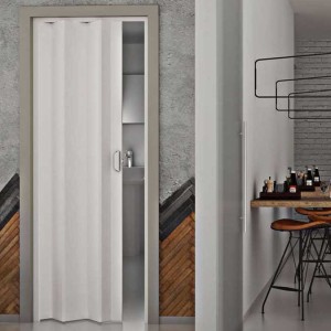 Πτυσσόμενη πόρτα φυσαρμόνικα λευκή ενισχυμένη σε επιθυμητές διαστάσεις