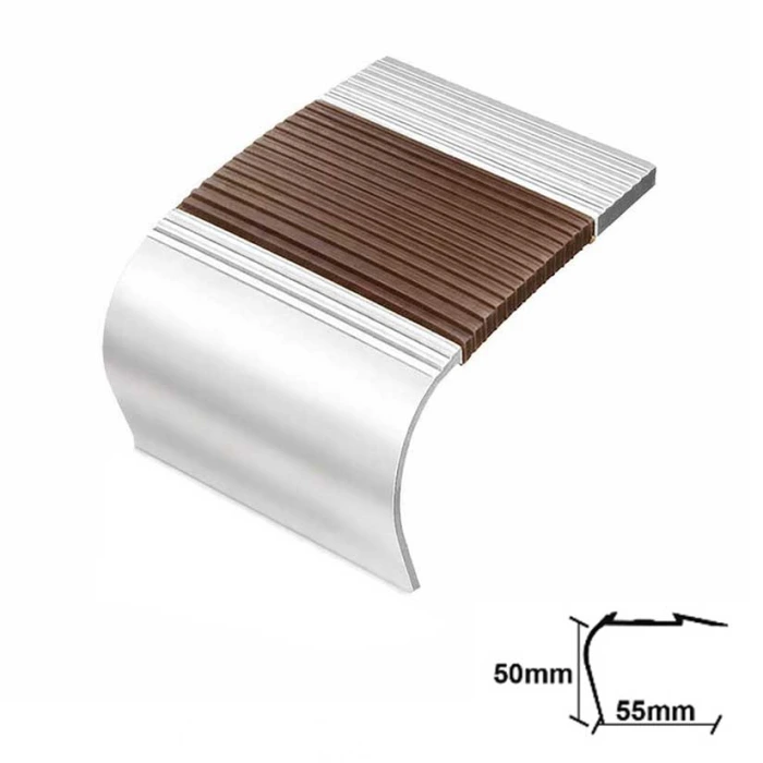 Γωνία αλουμινίου 50x55mm με λάστιχο 27mm για σκαλοπάτια ασημί 1011